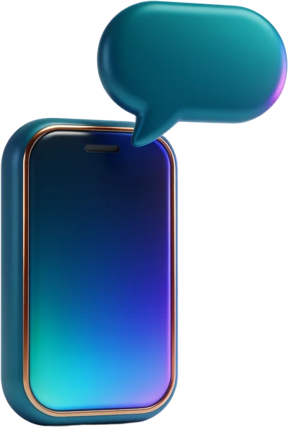 A phone with a chat bubble floating above its screen.